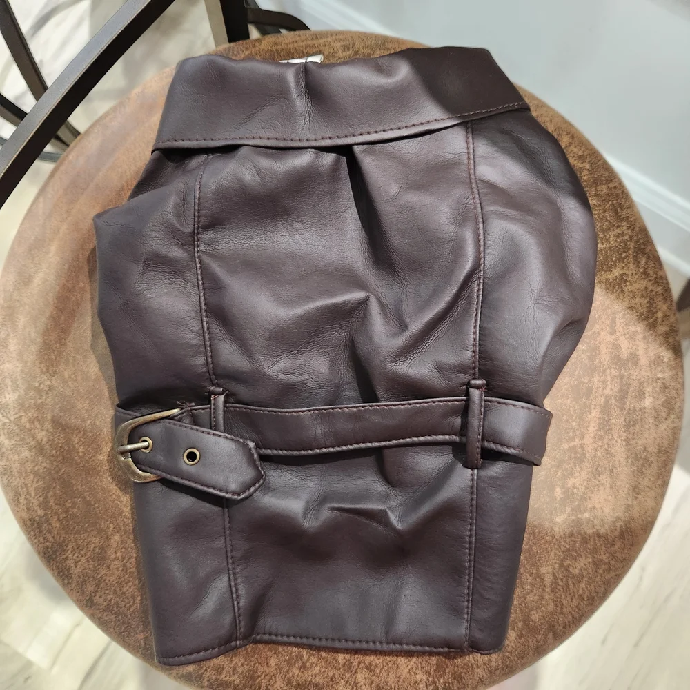 NEW Brown Faux Leather Dog Jacket with Buckle. NWOT